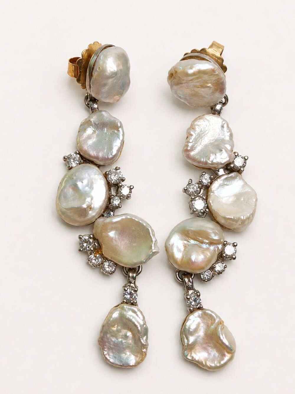 Vintage SIMAN TU Haute Couture Freshwater Baroque Pearl Drop Earrings in White